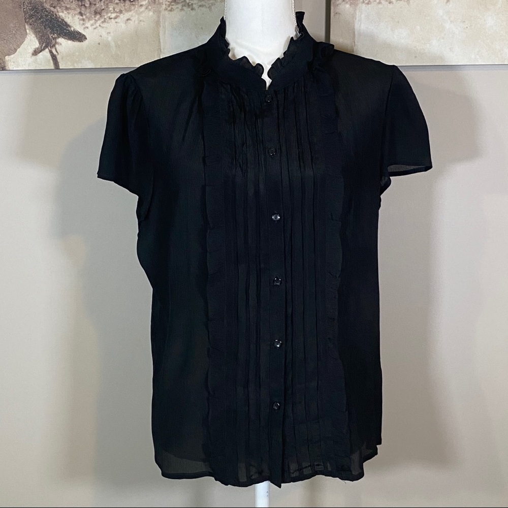 Semantiks 100% Silk Black Ruffle Front Blouse
